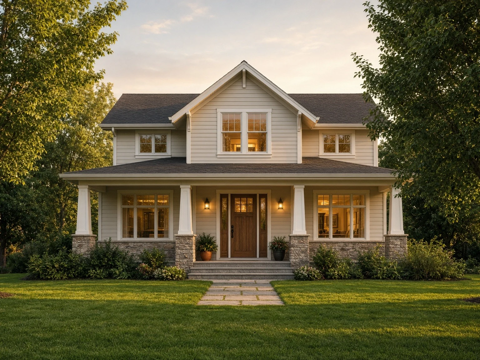 A warm, welcoming family home at golden hour